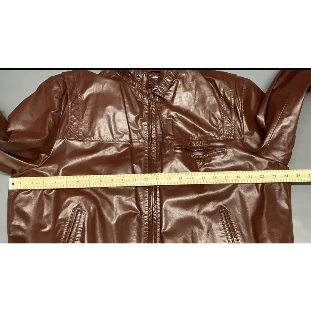 Vtg Wilsons 70s Cafe Racer Moto Leather Jacket Red/Brown Mens 48 XL Distressed